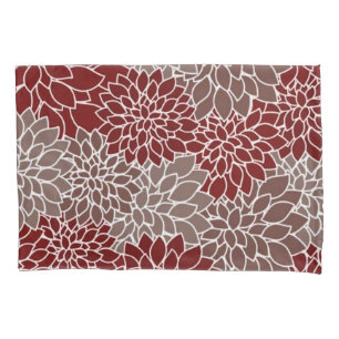 Red and silver dahlias  pillowcase