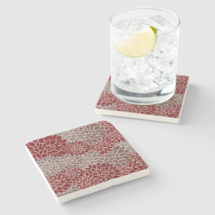 Red and silver dahlias stone coaster