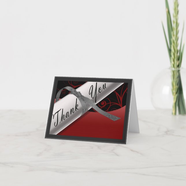 Red and Silver Diploma Thank You Card (Front)