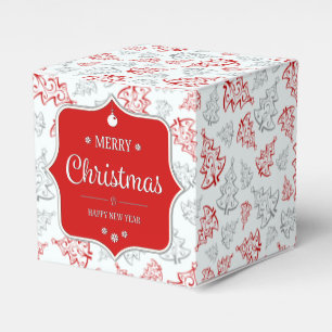 Red and Silver Elegant Christmas Trees Pattern Favour Box