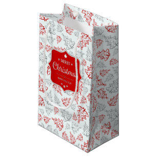 Red and Silver Elegant Christmas Trees Pattern Small Gift Bag