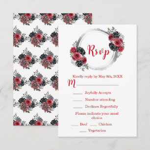 Red and Silver Elegant Flowers Sweet Sixteen RSVP Card