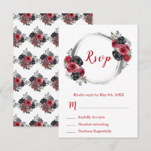 Red and Silver Elegant Flowers Sweet Sixteen RSVP Card