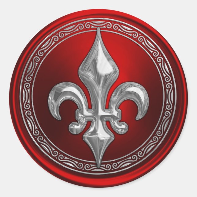 Red and Silver Fleur de Lis Envelope Seal (Front)
