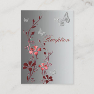Red and Silver Floral Butterflies Reception Card