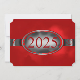 Red and Silver Floral Button 2025 Card