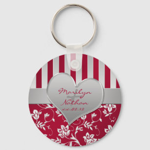 Red and Silver Floral Heart Keychain