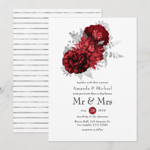 Red and Silver Floral Mr. & Mrs. Wedding Invitation