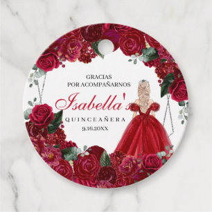 Red and Silver Floral Quinceanera Circle Favour Ta Tags