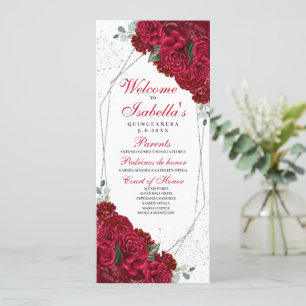 Red and Silver Floral Quinceanera Program Invitation