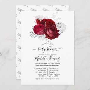Red and Silver Floral Virtual Shower Invitation