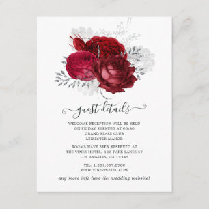 Red and Silver Floral Wedding Guest Details Enclosure Card