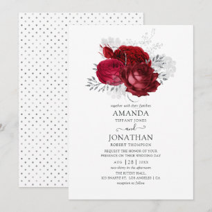 Red and Silver Floral Wedding Invitation