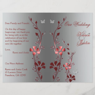 Red and Silver Floral Wedding Program