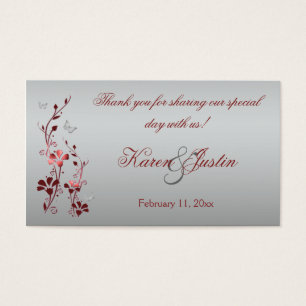 Red and Silver Floral with Butterflies Favour Tag