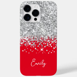 Red and Silver Glitter Glam Case-Mate iPhone 14 Pro Max Case