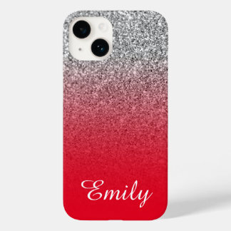 Red and Silver Glitter Ombre Personalised Case-Mate iPhone 14 Case