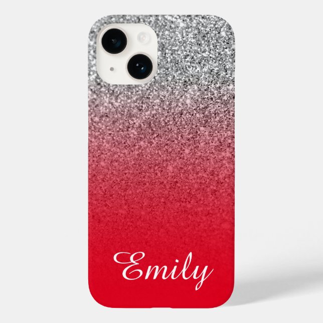 Red and Silver Glitter Ombre Personalised Case-Mate iPhone Case (Back)