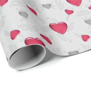 Red and Silver Hearts Wrapping Paper