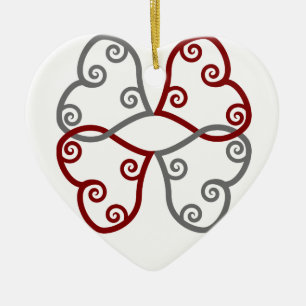 Red And Silver Maori Hearts Christmas Ornament