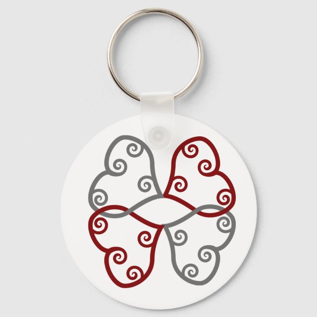 Red And Silver Maori Hearts Keychain (Front)
