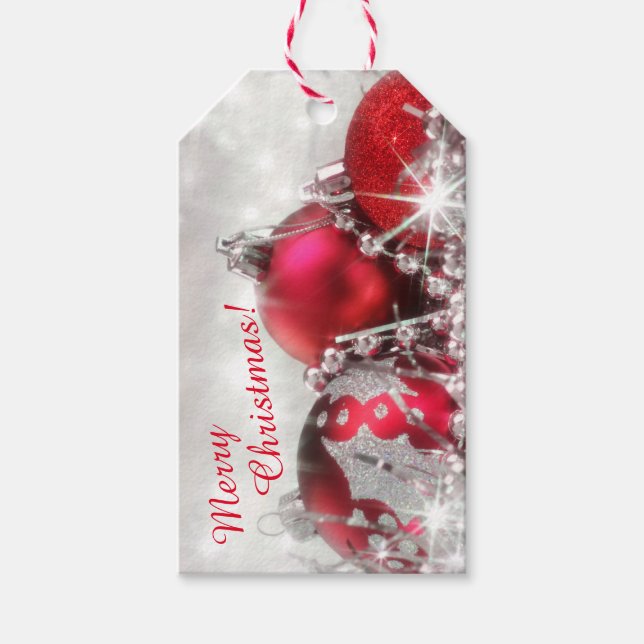 Red And Silver Merry Christmas Gift Tag (Front)
