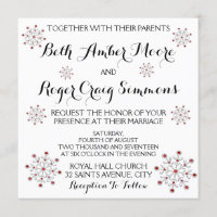 Red and Silver Snowflake Wedding Invitation