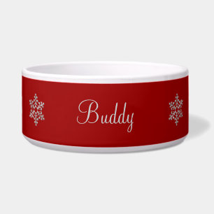 Red and Silver Snowflakes Pet Bowl