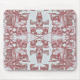 Red And Silver Squares Pattern Mouse Mat