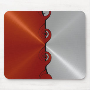 Red and Silver Stainless Steel Metal Swirl Mouse Mat