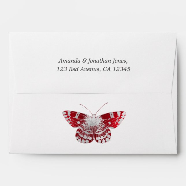 Red and Silver Vintage Butterfly Envelope (Back (Top Flap))