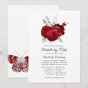 Red and Silver Vintage Rose Shower by Mail Invitation
