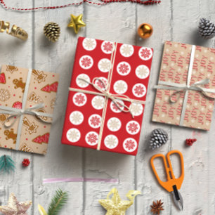Red and Tan Christmas set of 3  Wrapping Paper Sheet