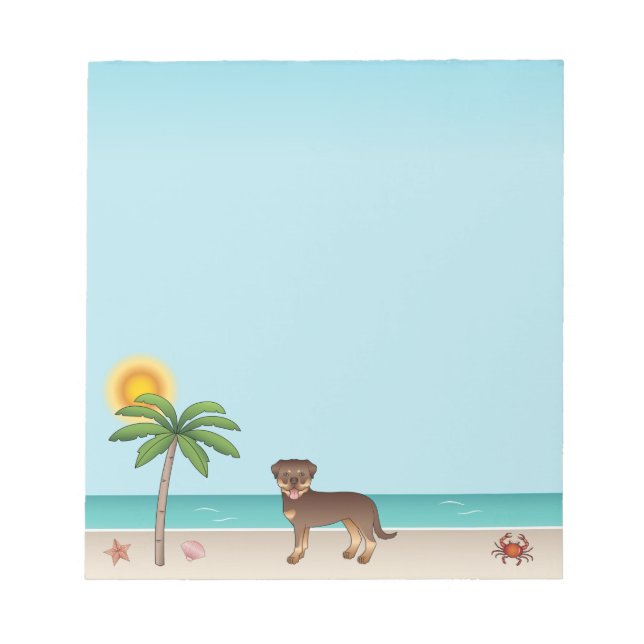 Red And Tan Rottweiler At A Tropical Summer Beach Notepad (Front)