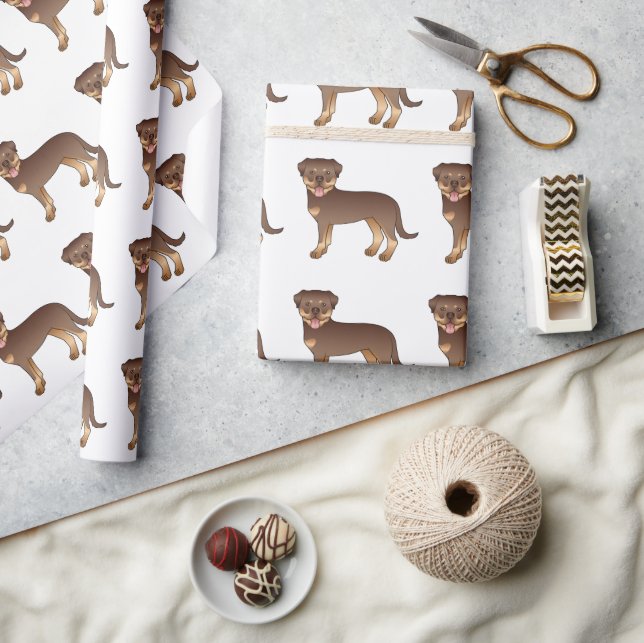 Red And Tan Rottweiler Cute Cartoon Dog Pattern Wrapping Paper (Crafts)