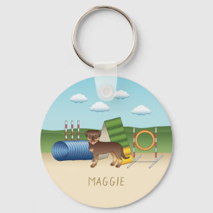 Red And Tan Rottweiler Dog With Agility Equipment Key Ring