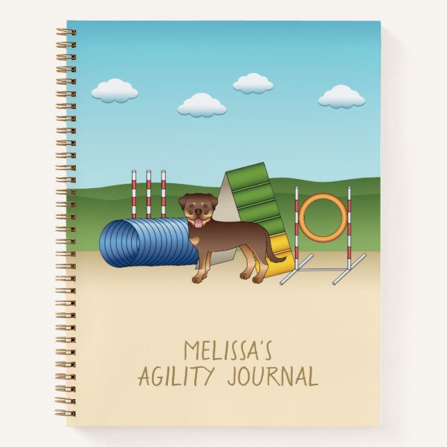 Red And Tan Rottweiler Dog With Agility Equipment Notebook (Front)