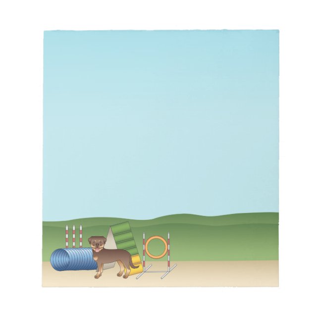 Red And Tan Rottweiler Dog With Agility Equipment Notepad (Front)