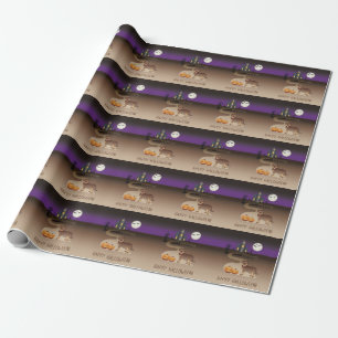 Red And Tan Rottweiler Halloween Haunted House Wrapping Paper