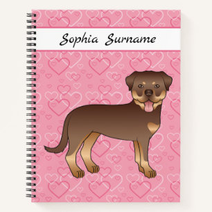 Red And Tan Rottweiler On Pink Hearts & Text Notebook