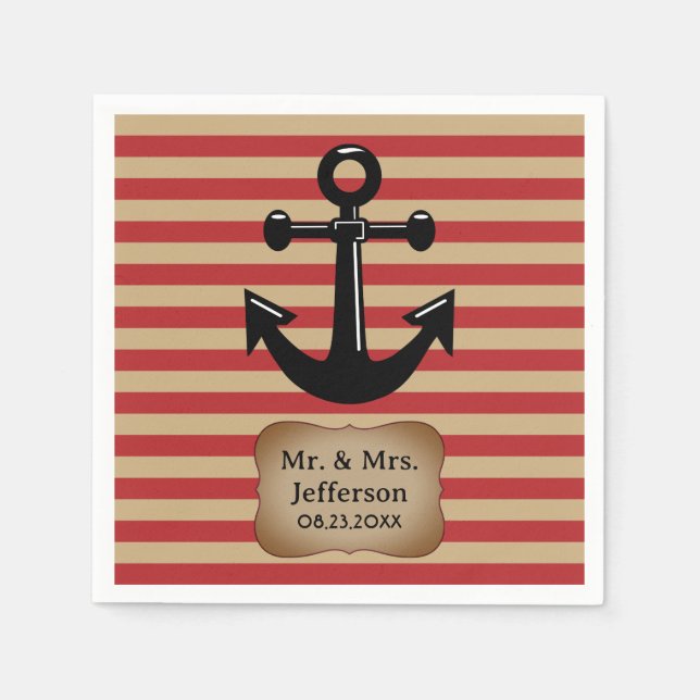 Red and Tan Stripes | Nautical Napkin (Front)