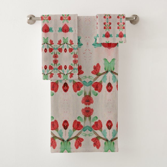 Red And Taupe Towel Set (Insitu)