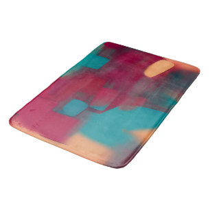 Red and teal abstract blend bath mat