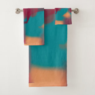 Red and teal abstract blend bath towel set