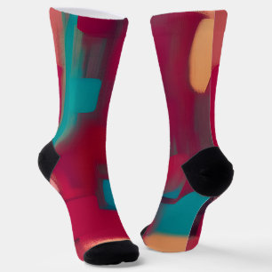 Red and teal abstract blend socks