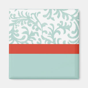 Red and Teal Blue Floral Damask Magnet