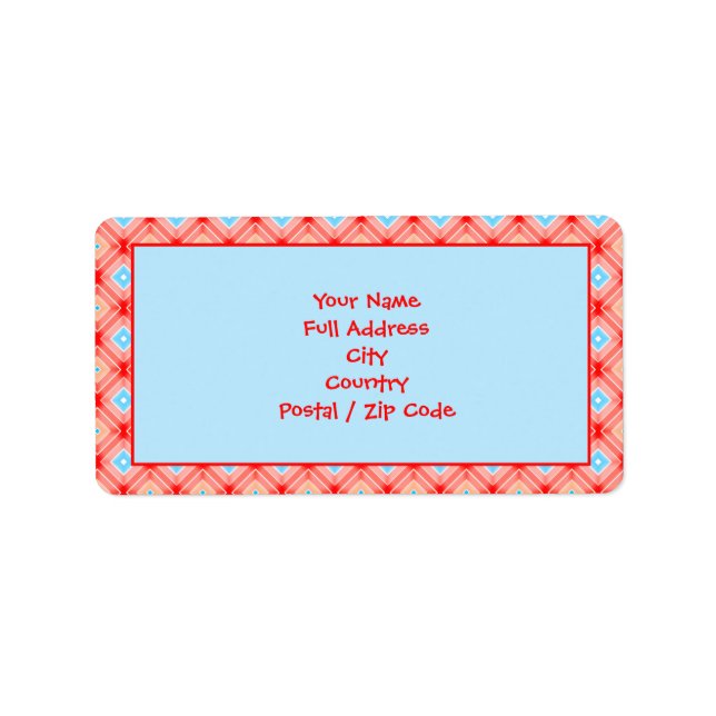 Red and Teal Blue Patterned Return Address Label (Front)