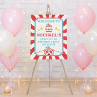 Red and Teal Circus Carnival Birthday Welcome Sign
