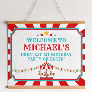 Red and Teal Circus Carnival Birthday Welcome Sign