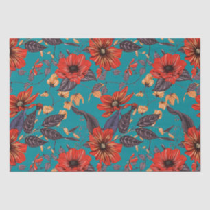 Red and Teal Floral Pattern Tissue Paper